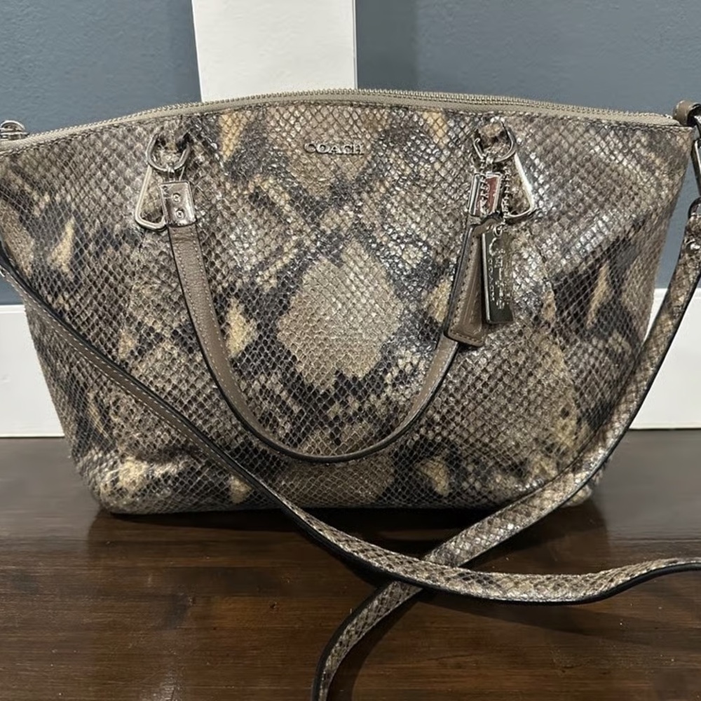 Coach Madison Kelsey Satchel Bag Medium Gray Snake Print